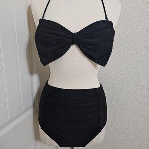 Black bow 2 piece high waisted bikini swimsuit